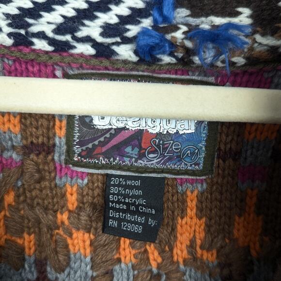 Desigual Multi-Color Wool Blend Asymmetrical Jumper Cardigan Size M - Picture 6 of 7